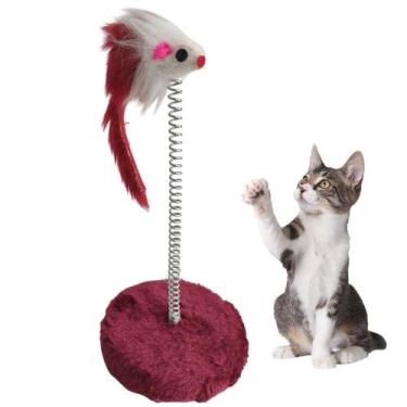 Imagem de Arranhador Gato Felino Pet Ratinho Guizo Mola Brinquedo Interativo Pel