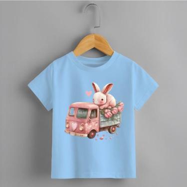 Imagem de Camiseta Infantil Menina Caminhão Rosa Coelhinho Personalizada 100% Al