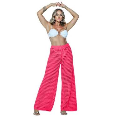 Imagem de Calça Saida De Praia Tricot Crochê Cintura Alta Verão Flare - EUC STOR
