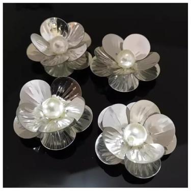 Imagem de Remendos de flores de lantejoulas prateadas 20 peças de apliques de flores com contas de strass adesivos de broche para bolsa de roupas, sapatos, acessórios de costura costurados M43F186 (9# 3 cm 3 cm