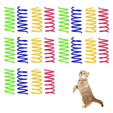 Imagem de Andiker Brinquedo de mola para gatos, 20 peças, brinquedo espiral interativo para gatos internos elástico e durável, brinquedo de mola espiral de plástico resistente colorido para gatinho,