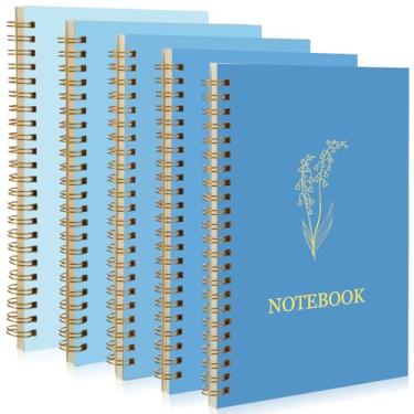 Imagem de Gueevin Pacote com 5 cadernos espirais estéticos materiais escolares A5 pautado largo, 160 páginas/80 folhas, caderno fofo para trabalho, estudantes, material de escritório (azul gradiente, clássico)