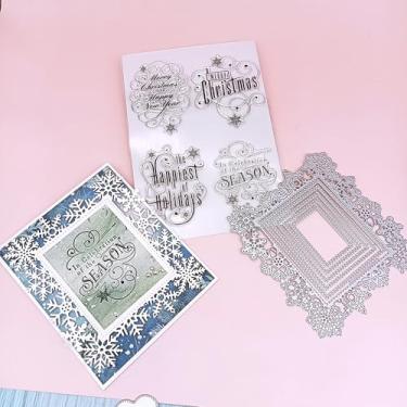 Imagem de Alinacutle Carimbos cortados e transparentes de corte de metal para artesanato em papel feito à mão cartões comemorativos scrapbooking da Alina Crafts (matrizes de moldura de floco de neve e carimbo