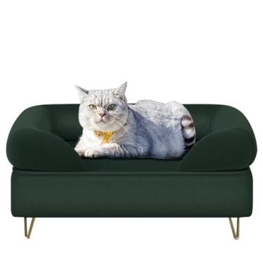 Imagem de Sofá para cães de pequeno porte, sofás e cadeiras para cães, camas para cães com tecido de veludo macio, moldura de madeira, cama para gatos, sofá-cama para animais de estimação para uso médio de descanso de cães, esmeralda