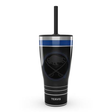 Imagem de Tervis Traveler NHL Buffalo Sabres - copo de viagem com isolamento térmico de parede tripla para jogo noturno mantém as bebidas frias e quentes, 850 g com tampa de palha, aço inoxidável