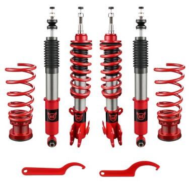 Imagem de EVIL ENERGY Coilovers compatíveis com Toyota Yaris (XP130/XP150) 2013-2019, kit de abaixamento de bobinas ajustáveis em altura com ajuste de amortecedor de 32 níveis, vermelho