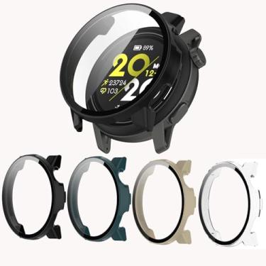 Imagem de Qaerre [Pacote com 4] Capa protetora de tela com vidro temperado compatível com relógio inteligente COROS PACE 3, capa protetora de tela de policarbonato rígido acessórios para mulheres e homens