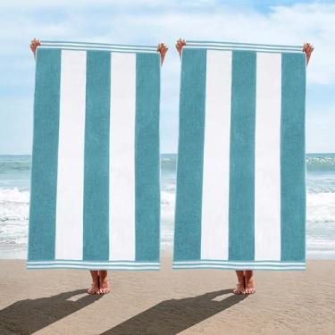 Imagem de Superior Toalhas de praia listradas de algodão, toalhas coloridas para adultos, crianças, piscina, natação, areia, viagem, grande, absorvente, secagem rápida, básico de banho, coleção cabana, conjunto