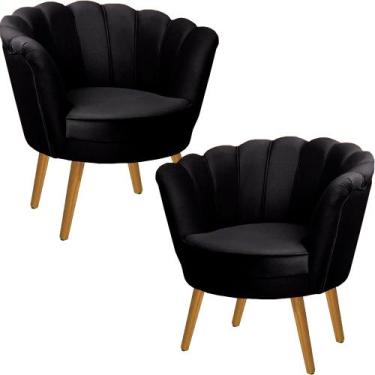 Imagem de Kit Duas Poltronas Pétala em Sued Premium Preto - Sua Casa Decorações,