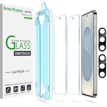 Imagem de Película amFilm OneTouch, para Samsung Galaxy S25+ de 6,7 polegadas, Vidro temperado, Protetor de Lente da Câmera, Sem bolhas, Instalação em 30 Segundos, Antiarranhões, Pacote de 2 + 2