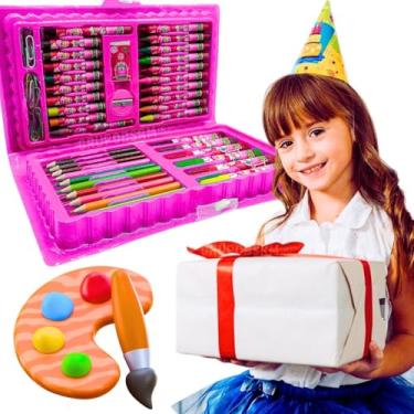 Imagem de Kit escolar volta as aulas menina infantil papelaria material fofa presente feminino maleta estojo fofa 48 peças rosa lapis de colorir canetinhas regua borracha apontador pincel criança 4 anos (Rosa)