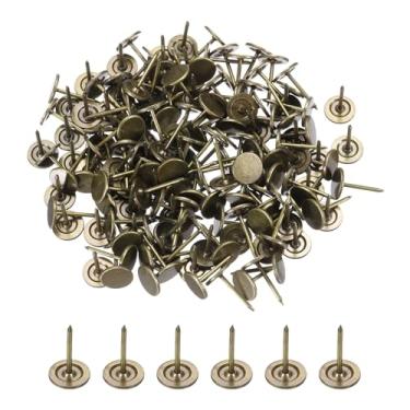 Imagem de PATIKIL Pinos de pressão de 0,43 polegadas, pacote com 200 alfinetes de cabeça redonda plana para mapas decorativos com ponta de metal para quadro de cortiça, bronze