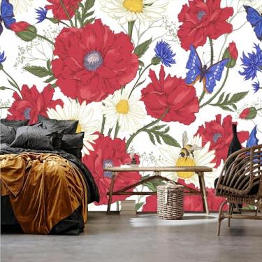 Imagem de Lcythiazole Papel de parede floral de tamanho personalizável - Papel de parede feminino destacável e cole papel de parede removível Boho removível para banheiro quarto de meninas