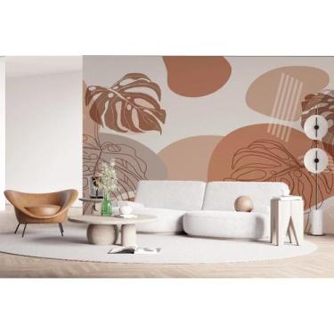 Imagem de Papel de Parede Boho Abstrato Floral em tons Neutros costela de adão -