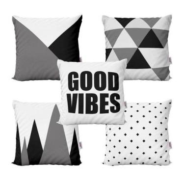 Imagem de Almofadas Decorativas Preto e Branco Good Vibes Para Sofá  40x40 - Nov