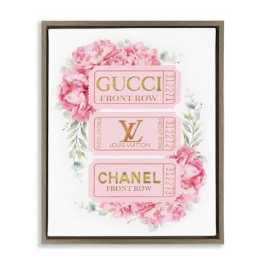 Imagem de Stupell Industries Tela emoldurada rosa e dourada Glam Tickets Brown Floater Design de arte de parede por Amanda Greenwood, 25 x 31