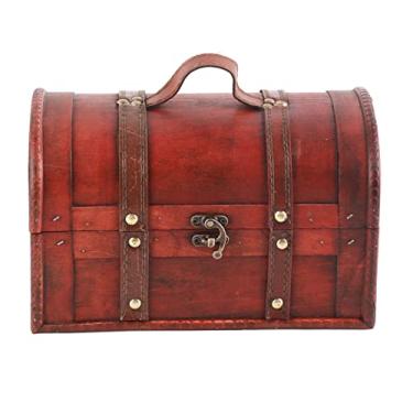 Imagem de QANYEGN Caixa de armazenamento de madeira, caixa de joias vintage europeia, caixa de armazenamento de baú de tesouro artesanal para decoração de mesa, presente