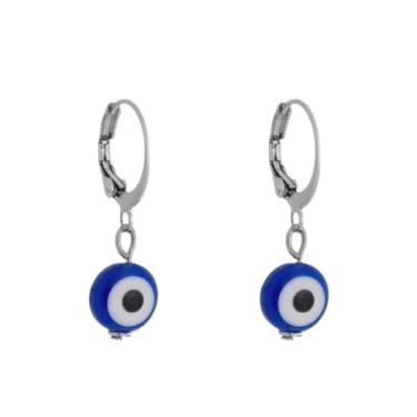 Imagem de Argola Click Pingente Esfera Olho Grego Folheado Prata Antialérgico