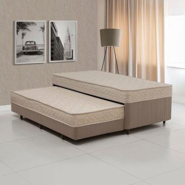 Imagem de Cama Box Conjugada Solteiro Com Auxiliar Bege /marrom Chocola