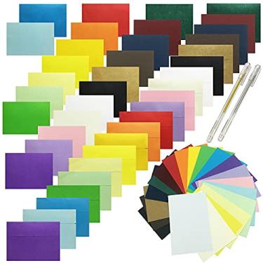 Imagem de JOLLY SWEETS Conjunto de 100 20 envelopes de cor arco-íris, 12 x 17 cm, envelopes autoadesivos A7 com cartolina em branco colorido, cartões planos para cartões de felicitações, suprimentos para