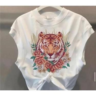 Imagem de Cropped onça flores - loja dinka, m, branco