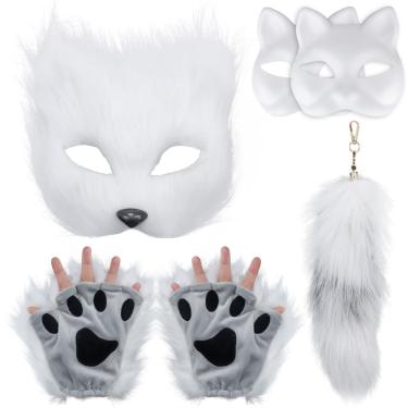 Imagem de Conjunto de máscara e cauda Therian Litdevil White Fox para cosplay