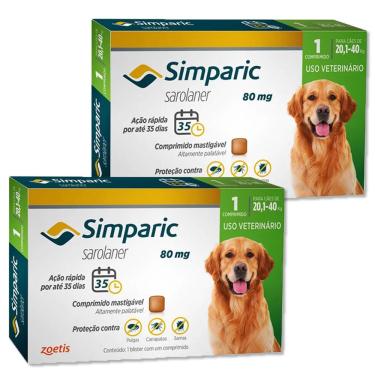 Imagem de Kit 2 Simparic Antipulgas e Carrapatos Cães 20,1 A 40Kg