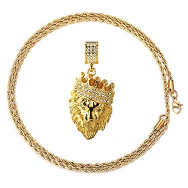 Imagem de Halukakah Corrente de ouro para homens, banhado a ouro real 18 k, coroa totalmente gelada, pingente de leão, diamantes de laboratório, conjunto de garras com cauda de tubarão/tênis/corrente cubana,