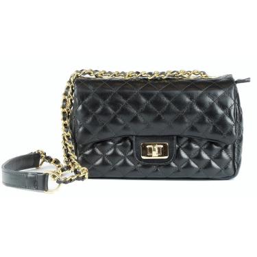 Imagem de Bolsa Social Luxo Matelasse Em Couro Preta Com Ouro