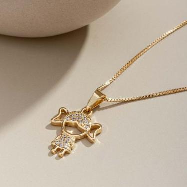 Imagem de Colar Pingente Menina (Filha), Semijoia, Ouro 18K - SEM MARCA, Cristal