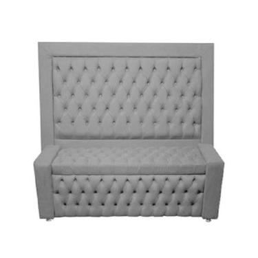 Imagem de Kit Cabeceira De Cama E Calçadeira Baú Retro Capitonê Botão Encapados Queen 160 Cm Suede Grafite Do Lar Móveis