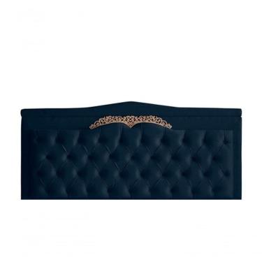 Imagem de Cabeceira De Cama Painel Barcelona King 195 Cm Retro Capitonê Botão Encapados Suede Azul Marinho Do Lar Móveis
