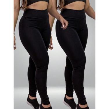 Imagem de Kit 2 Calça Legging Fio Duplo Lisa Basica Cos Alto Zero Transparencia 