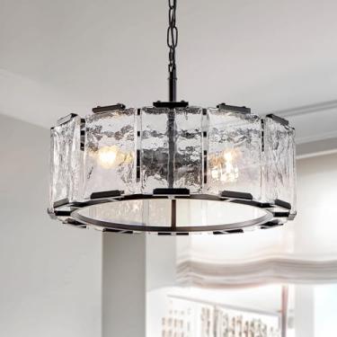 Imagem de TAKEGO Lustres De Vidro Preto Para Sala De Jantar, Lustre Dourado De 17" Para Sala De Jantar, Luminárias Sobre A Mesa, Lustre De Cozinha Sobre A Mesa, Lustres Pendentes Para Entrada E Hall De Entrad