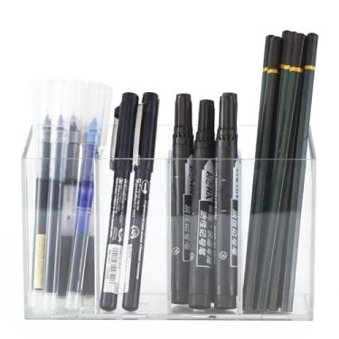 Imagem de JynJyn Organizador de mesa de acrílico com divisórias removíveis, 4 compartimentos, suporte de caneta transparente para pincéis de maquiagem