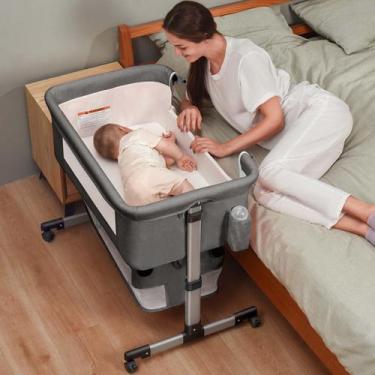 Imagem de Berço de cabeceira Soobaby 3 em 1, cama portátil ajustável, cinza