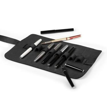Imagem de Estojo Londo de couro genuíno para caneta e rolo de lápis, Preto