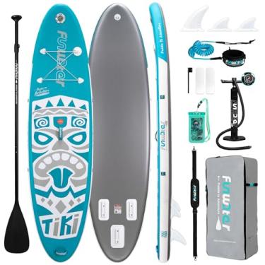 Imagem de FunWater SUP ultraleve inflável de 10'6 × 33"×6" (8 kg) para todos os níveis de habilidade, tudo incluído com placa de suporte de palmada, palmas flutuantes Adj, bomba, mochila de viagem ISUP, coleira, bolsa à prova d'água