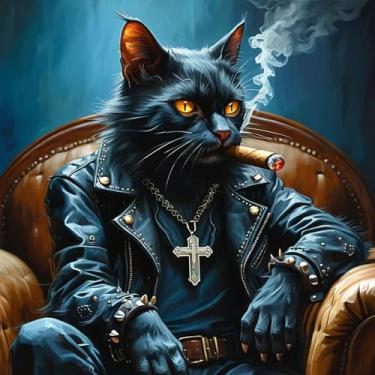 Imagem de hill froeistung Kits de pintura de arte de diamante de gato para adultos, kits de arte de diamante de charuto para iniciantes, 5D faça você mesmo redondo broca completa pontos de diamante gema arte