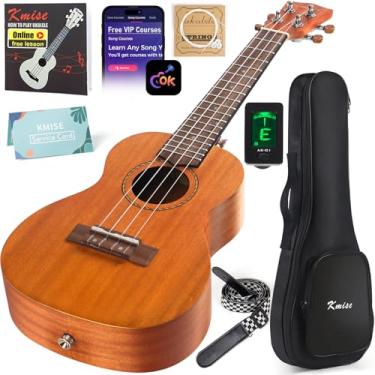 Imagem de Kmise Ukulele profissional para iniciantes adultos, lição online gratuita de 58 cm concerto de mogno ukelele com kit de iniciante ukele infantil estojo de gig bag, alça, afinador, cordas de nylon