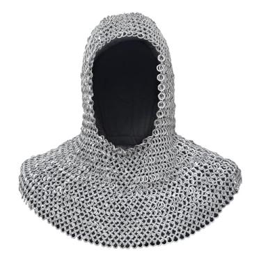 Imagem de Lord of Battles Chainmail Coif Medieval Knight Chain Mail Hood Armor para encenações históricas LARP Cosplay
