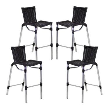 Imagem de Kit 4 Banquetas Alumínio Alta Com Encosto para Bar Balcão Edícula Cozinha