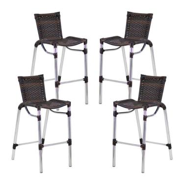 Imagem de 4 Banquetas Empilháveis Alumínio Alta para Cozinha Edícula Balcão e Bar