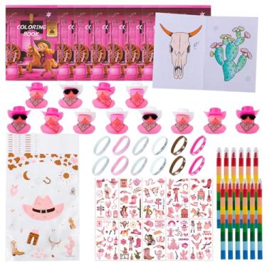 Imagem de Tkifoda 72 Lembrancinhas De Festa Estilo Cowgirl, Conjunto Livro Colorir Western Com 12 Livros E Giz Cera, Tatuagens, Adesivos, Pulseiras Silicone, Sacola Brindes Aniversário Disco, Cavalo Rosa Choq