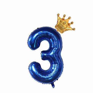 Imagem de hengximaoyi Balões De Coroa Azul Marinho 40" Número 3, Balão Gigante Grande, Decoração 3º Aniversário, Artigos Para Chá Bebê Festa Infantil (Azul 3)