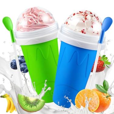 Imagem de ZUGM Copo Para Fazer Raspadinhas, Pacote Com 2 Copos Mágicos Portáteis Sucos, Milkshakes, Iogurtes E Sorvetes, Reutilizável Refrescar Presentear Amigos Familiares (Azul Verde)