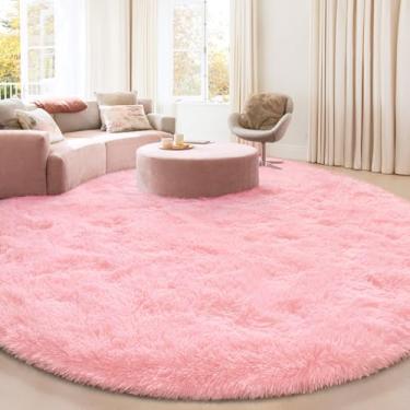 Imagem de KIXINWA Tapete Redondo Rosa, 5X5 Pés, Circular Fofo Para Quarto De Criança, Sala Estar, Decoração Casa, Super Macio, Fofo, Antiderrapante, Circular, Felpudo, Carpete Berçário