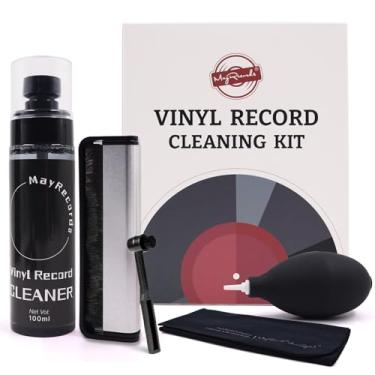 Imagem de MayRecords Kit de limpeza de disco de vinil, escova de fibra de carbono 5 em 1, fluido de limpeza de 100 ml, pano de limpeza, soprador de ar e escova de limpeza de agulha redonda para toca-discos LP