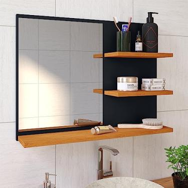Imagem de Espelheira Astra Porta Prateleira Organizadora Espelho Decorativo Armarinho Banheiro Suspenso - Loja Inova BR (Preto/Cinam.)
