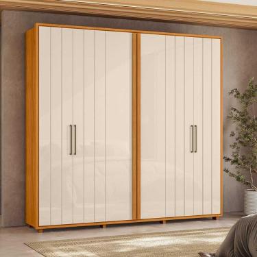 Imagem de Roupeiro Miró 100% MDF ripado 6 portas e 4 gavetas - Cinamomo Off White - Madetec